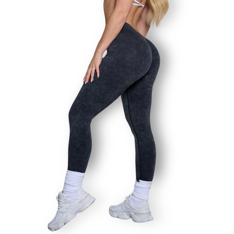 Acid Wash Scrunch Butt Leggings – V-Back, High-Stretch & Sculpting